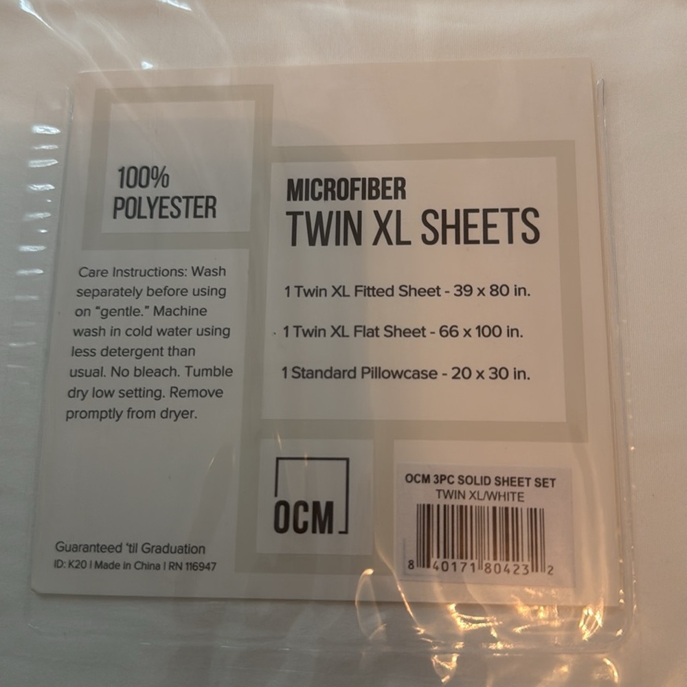 🆕 NWT OCM Twin XL White Sheet Set – 3 Piece Microfiber Bedding 🛏️